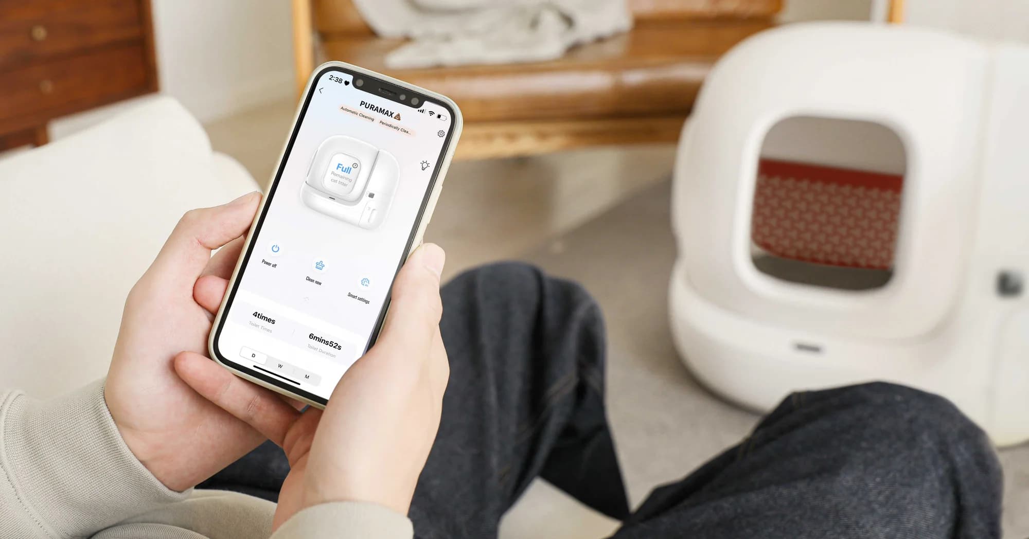 PETKIT app controlling a smart litter box