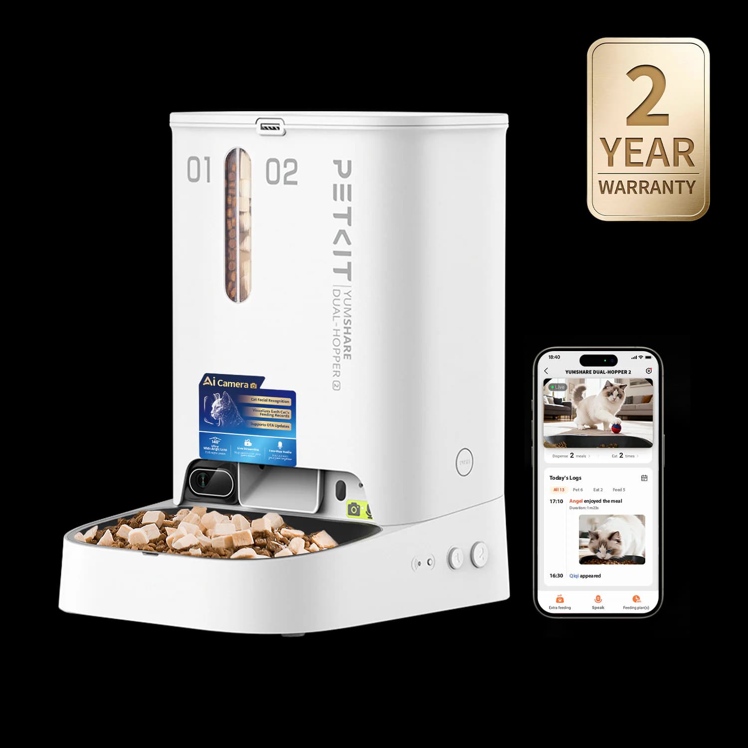 YumShare Dual-hopper 2 Automatic Feeder with Camera — product image 1