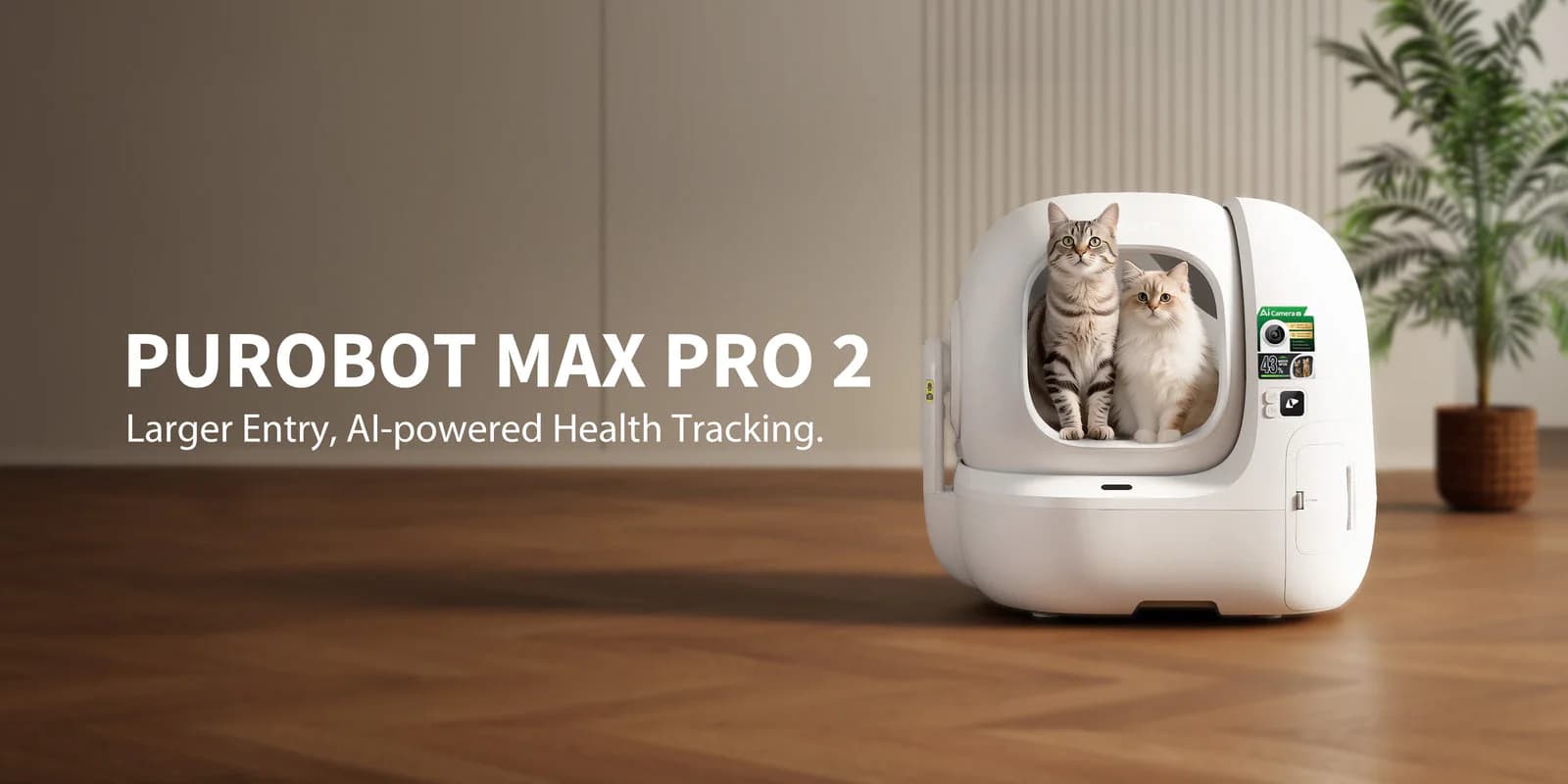 Purobot Max Pro 2 larger-entry litter box with AI health tracking