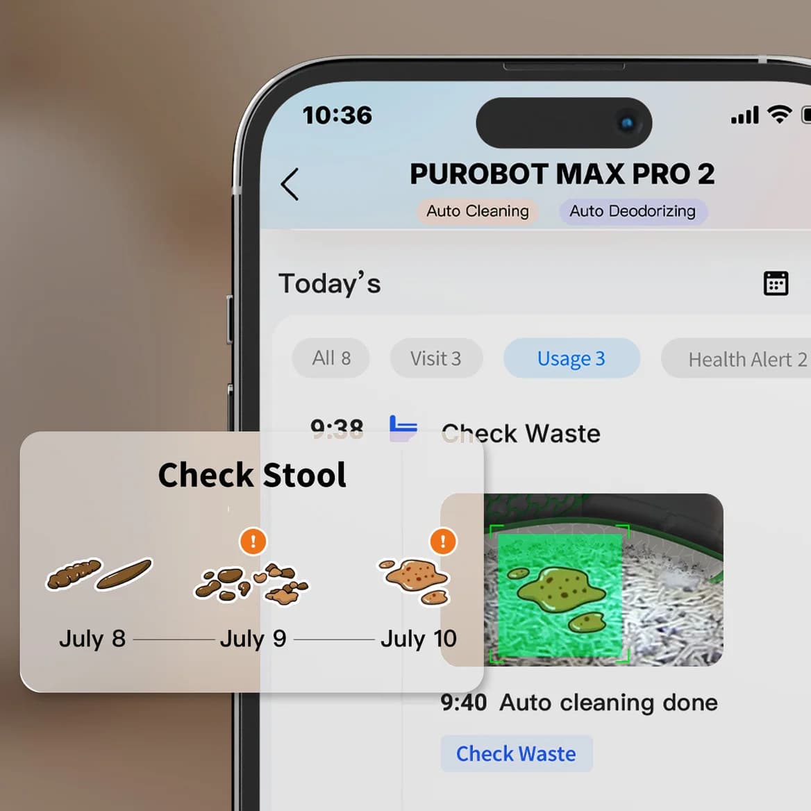 Purobot Max Pro 2 stool monitoring