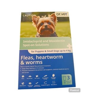 DR.VET Imidacloprid and Moxidectin Spot-on Solutions For puppies & Small Dogs up to 4kg 0.4ml
