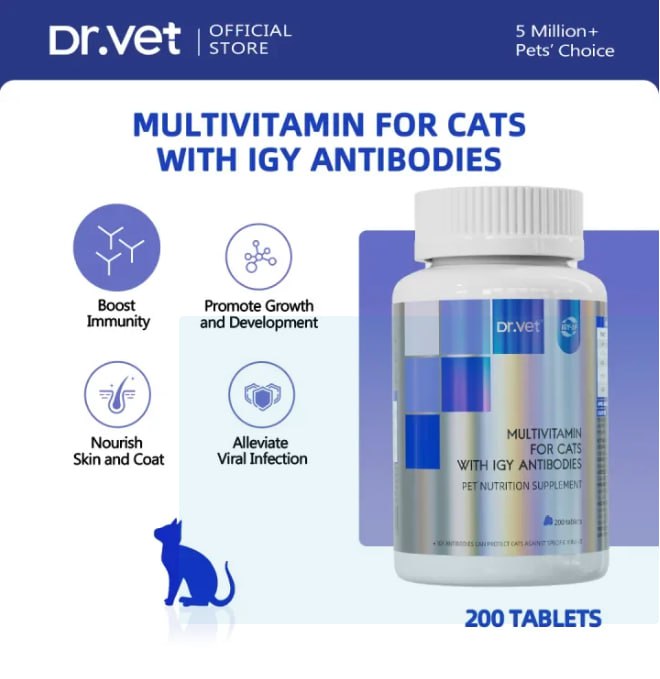 DR. VET Multivitamin for Cats with IgY (200 Tablets)