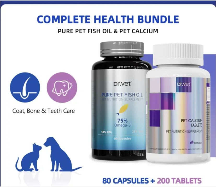 DR. VET Complete Health Bundle for Cats and Dogs (80 Capsules+200 Tablets)