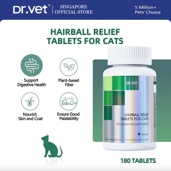 DR. VET Hairball Relief Tablets for Cats (180 Tablets)