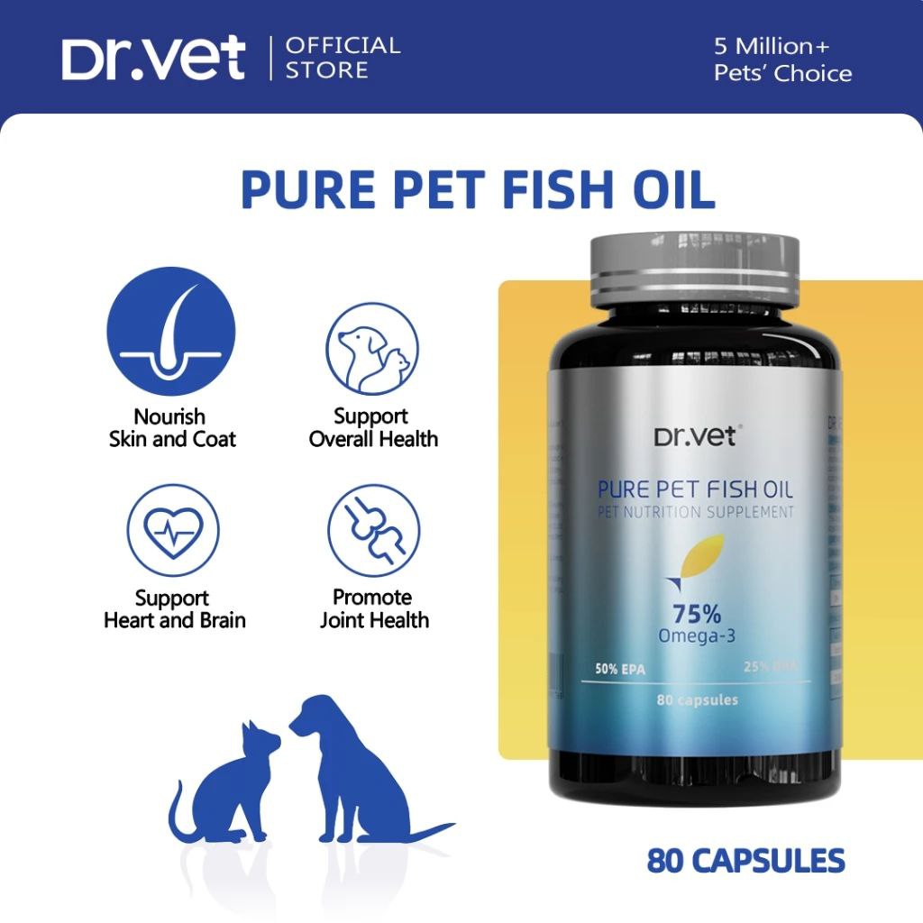 DR. VET 75% Pure Pet Fish Oil for Cats and Dogs (80 Tablets)