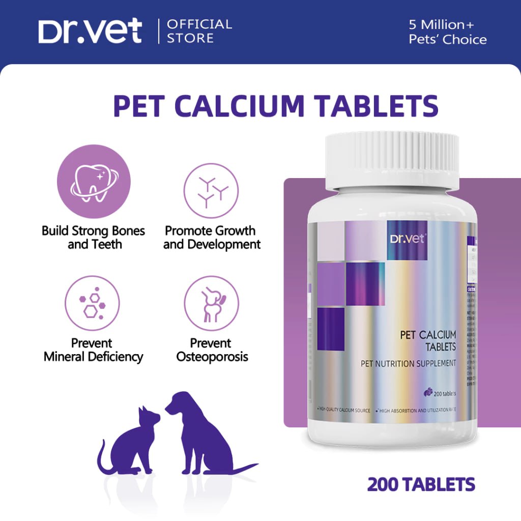 Dr.Vet Pet Calcium Tablets For Cats And Dogs (200 Tablets)