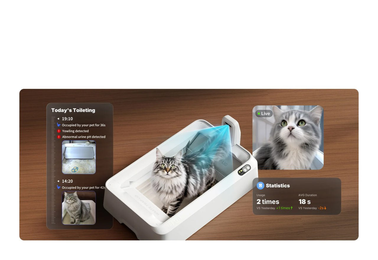 Purobot Crystal Duo Automatic Cat Litter Box with Camera