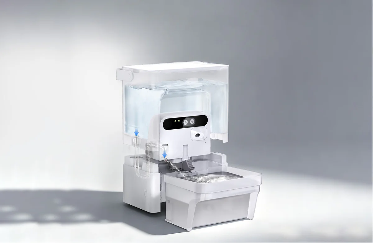 EverSweet Ultra Cat Water Fountain with wastewater separation system, clean water tank on top and separate waste tank below