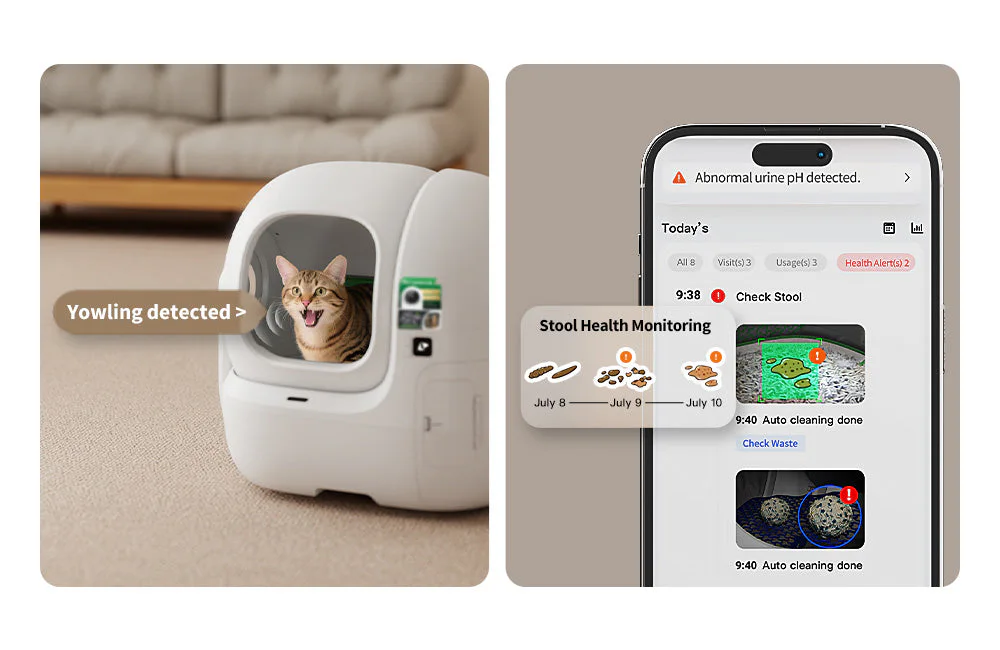 PUROBOT MAX PRO 2 detecting cat yowling and soft stool for proactive health alerts